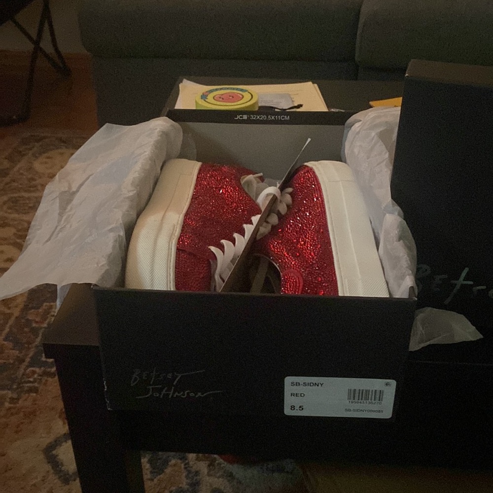 Betsey Johnson Sidny Rhinestone Sneaker Platform Red Size 8.5 with Box.